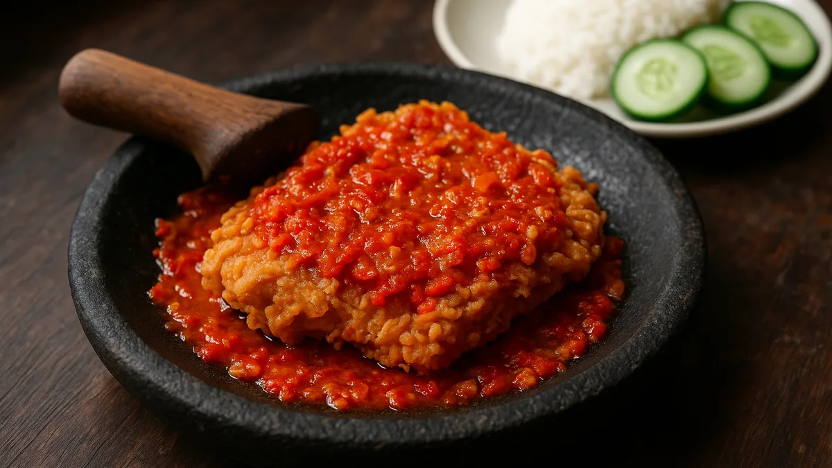 Ayam Geprek (Crispy Smashed Chicken in Sambal) - Indonesian recipe with sambal